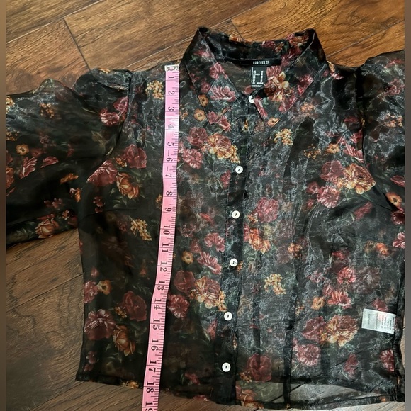 Forever 21 Sheer Floral long Sleeve Blouse Size Medium Gently Used - Picture 6 of 9